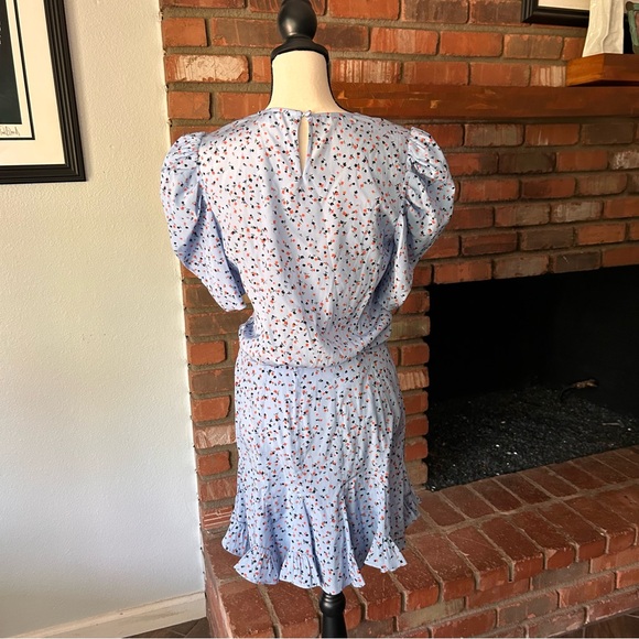 Veronica Beard Lila Silk Puff Sleeve Floral Print Mini Dress in Light Blue Sz 4 - Picture 7 of 9